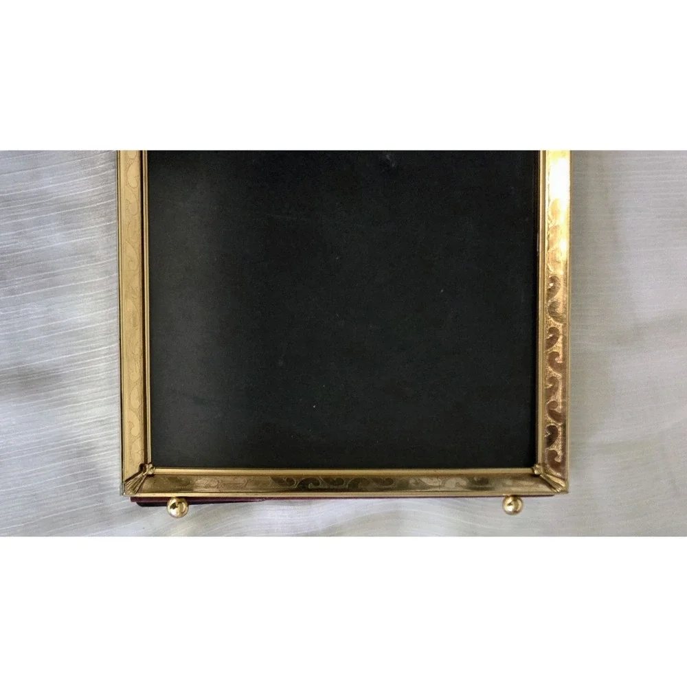 Vintage Etched Scroll Brass Picture Photo Frame 8x10‎ Shiny Gold Tone Footed MCM